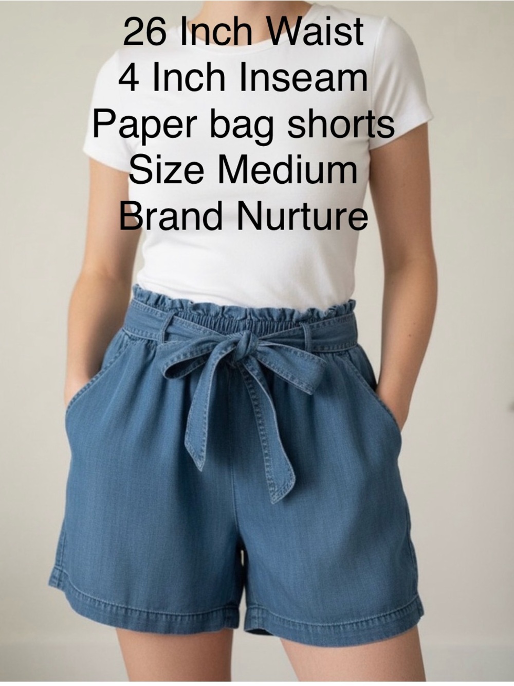 Nurture Women’s Denim Shorts Drawstring Elastic waist, Size Medium. #Paperbag - Picture 4 of 4